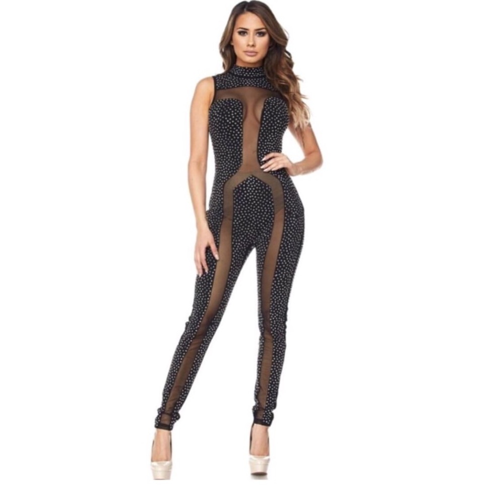 Mesh Rhinestone Jumpsuit